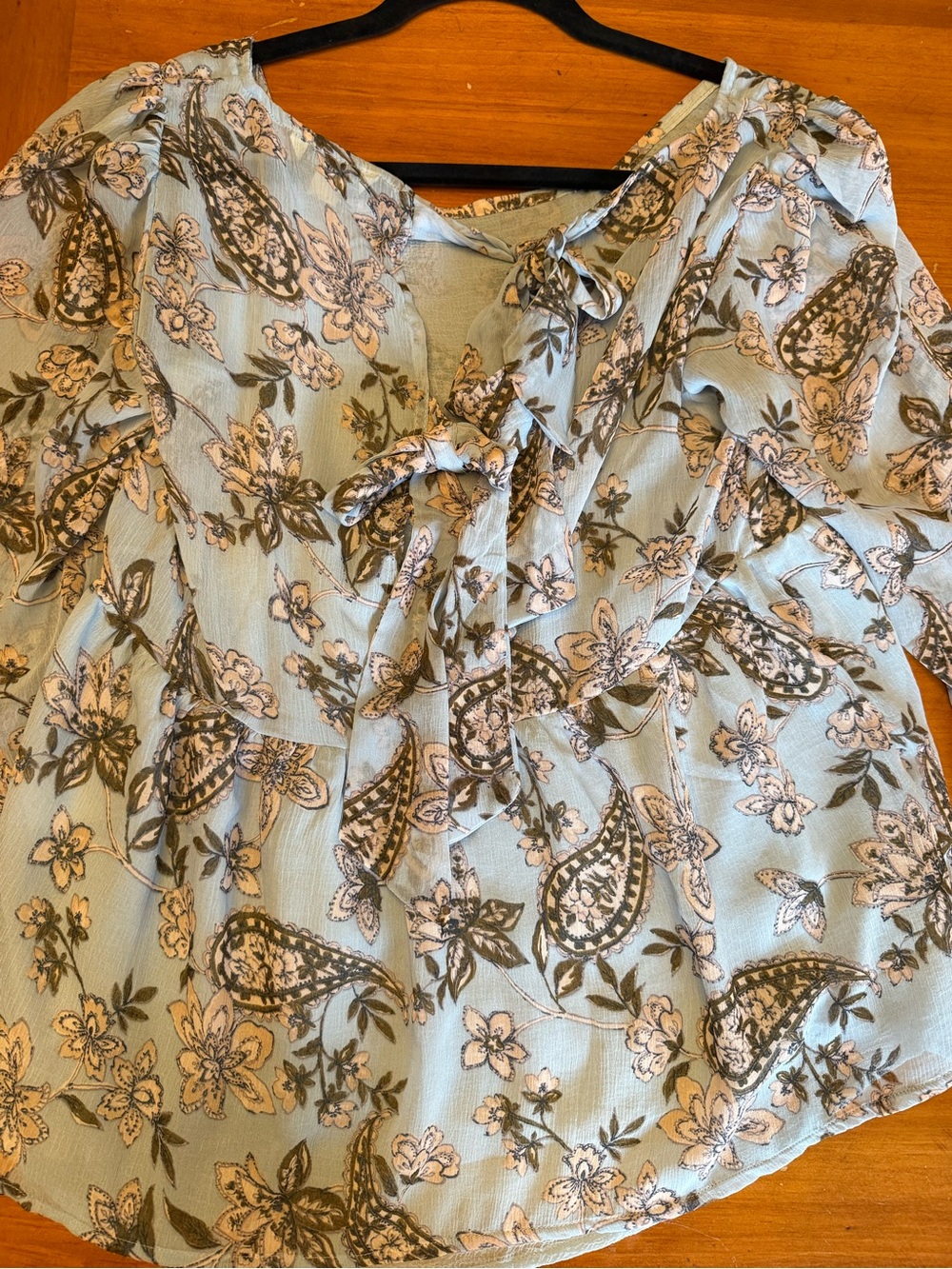 American Eagle Outfitters Light Blue Floral Tie-Front Blouse